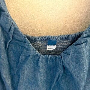 Large denim Old Navy dress with smocked back.